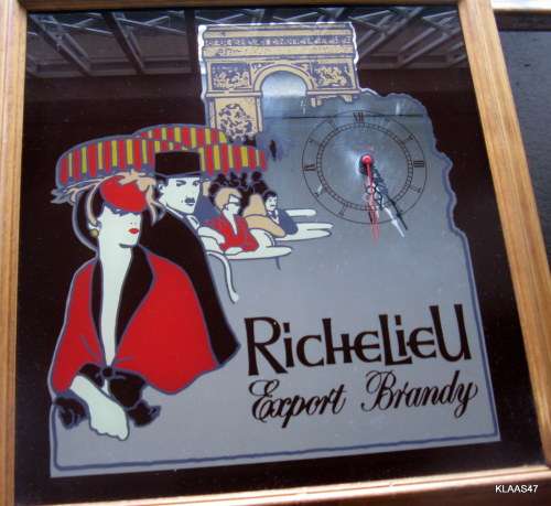 RICHELIEU : FRAMED MIRROR & CLOCK : 47x50.5cm : **note mark below 12 on clock**