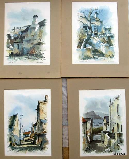4 x DOUGLAS TREASURE PRINTS : MALAY QUARTERS & WOODSTOCK, CAPE TOWN; ARNISTON & OLD SIMONSTOWN, CAPE