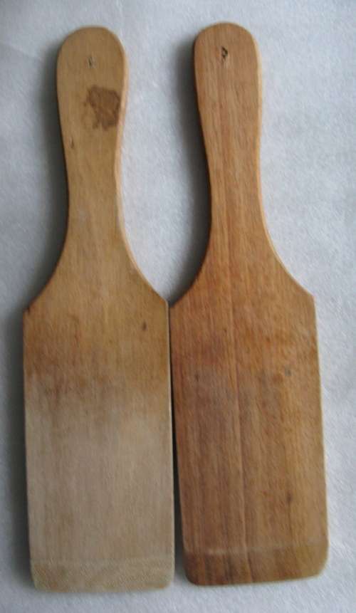 Vintage pair grooved Butter Paddles : used : 30.6cm long 7.8cm wide