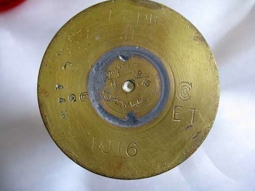 TRENCH ART : BRASS SHELL CASING : DATED - 1916 : 9cm BASE DIAM : 29.3cm HIGH