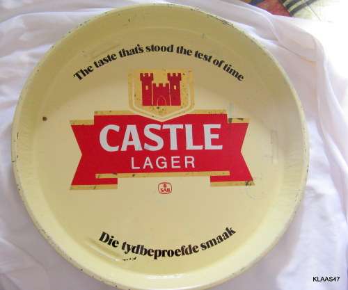 ROUND TRAY : CASTLE LAGER : 30.5cm DIAMETER : **NOTE MARKS, SCRATCHES, ETC**