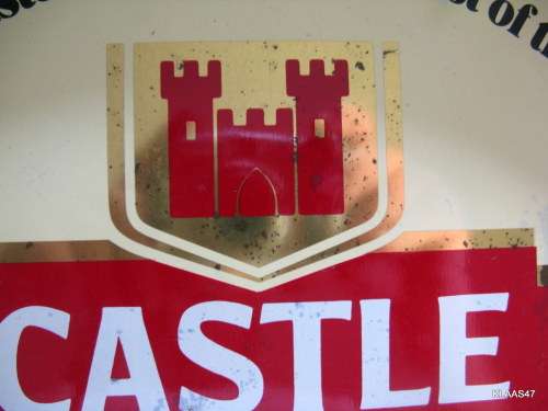 ROUND TRAY : CASTLE LAGER : 30.5cm DIAMETER : **NOTE MARKS, SCRATCHES, ETC**