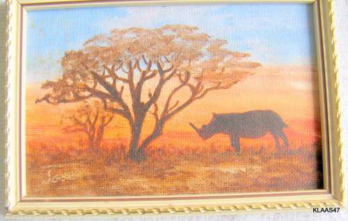 SMALL PAINTING : RHINO : SIGNED JOSE