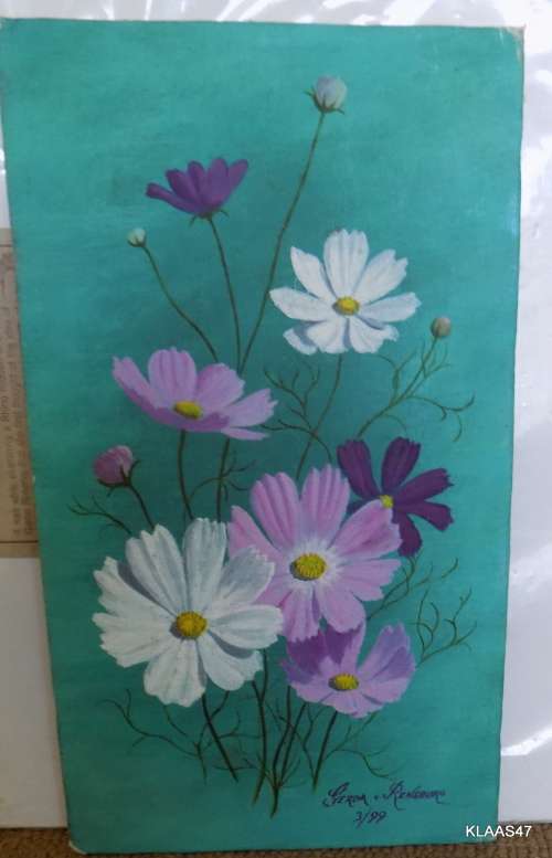 COSMOS : GERDA V RENSBURG : PAINTED ON CANVAS AND MOUNTED ON HARDBOARD : 15X26CM