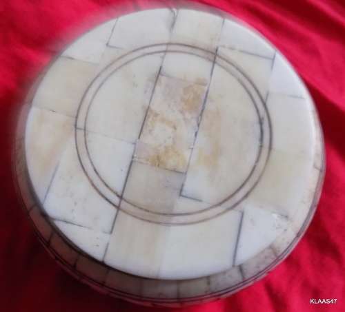 BONE IN-LAY BOWL with BLACK LEAF & FLOWER DESIGN