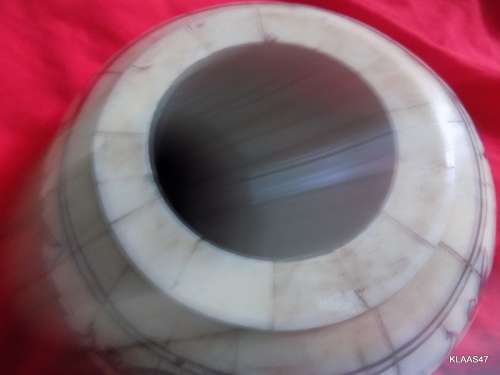 BONE IN-LAY BOWL with BLACK LEAF & FLOWER DESIGN