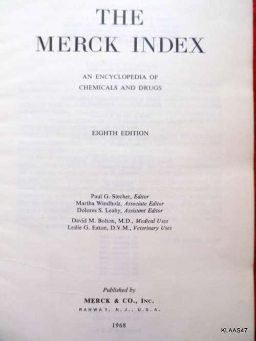 THE MERCK INDEX - EIGHTH EDITION - AN ENCYCLOPEDIA OF CHEMICALS AND DRUGS (1968)