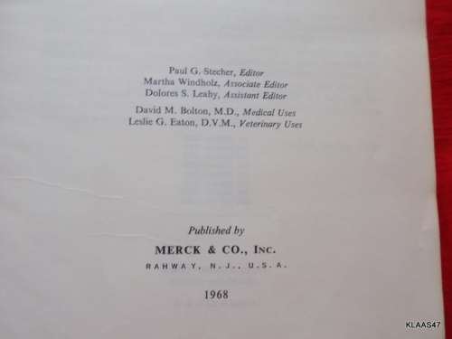 THE MERCK INDEX - EIGHTH EDITION - AN ENCYCLOPEDIA OF CHEMICALS AND DRUGS (1968)