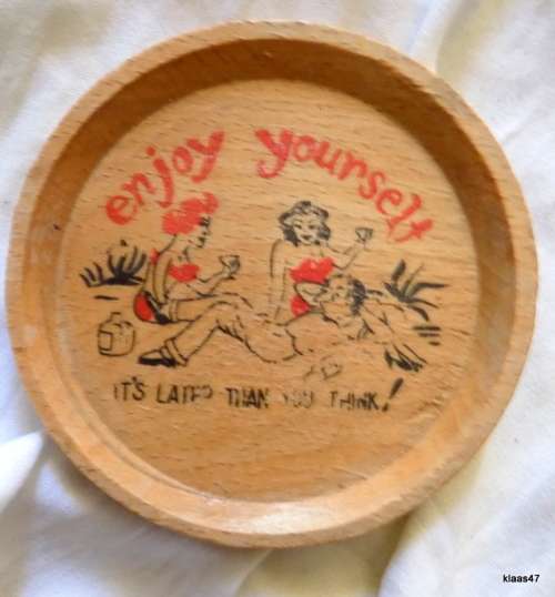 SILENCE - GENIUS AT WORK : Vintage Wooden Tray and Coasters : Tray 30.5 x 21cm : 6 Coasters