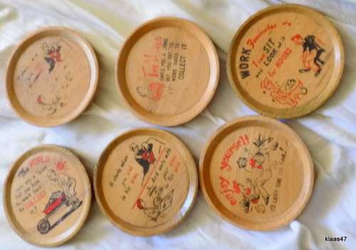 SILENCE - GENIUS AT WORK : Vintage Wooden Tray and Coasters : Tray 30.5 x 21cm : 6 Coasters