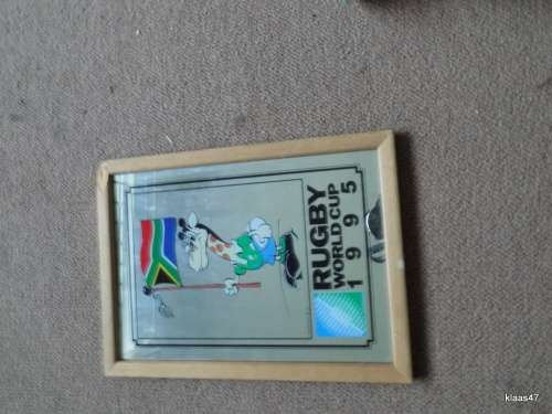 RUGBY WORLD CUP 1995 : FRAMED MIRROR : 27.5x20cm : **note damage to frame**