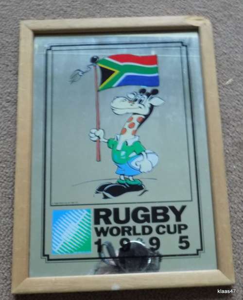 RUGBY WORLD CUP 1995 : FRAMED MIRROR : 27.5x20cm : **note damage to frame**