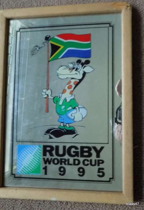 RUGBY WORLD CUP 1995 : FRAMED MIRROR : 27.5x20cm : **note damage to frame**