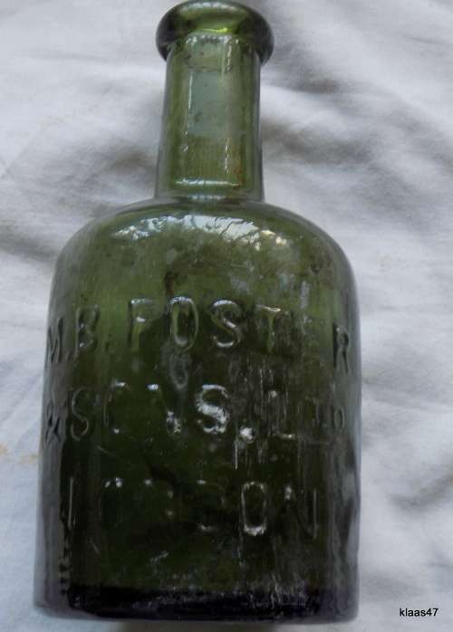 Vintage Green Glass bottle : M.B.Foster & Sons Ltd - London - 16cm High