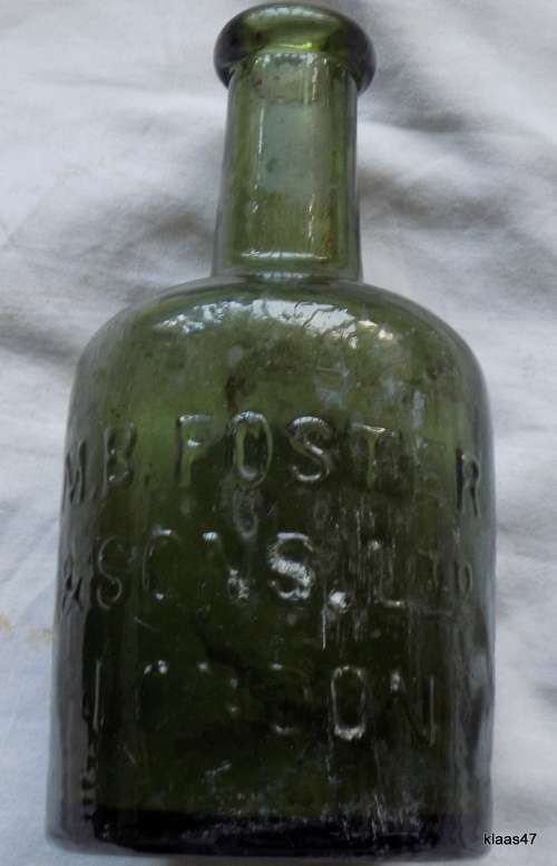 Vintage Green Glass bottle : M.B.Foster & Sons Ltd - London - 16cm High