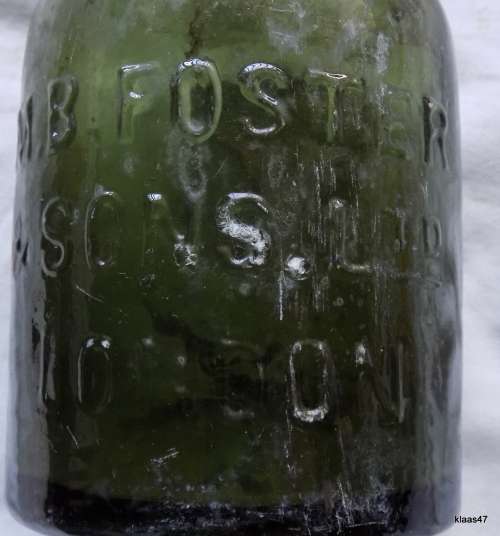 Vintage Green Glass bottle : M.B.Foster & Sons Ltd - London - 16cm High