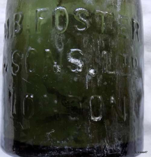 Vintage Green Glass bottle : M.B.Foster & Sons Ltd - London - 16cm High