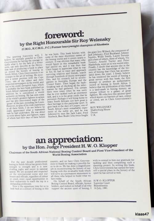 The Fighters G.Greyvenstein A Pictorial History of SA boxing from 1881 Hardcoiver