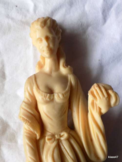 Victorian Lady - Signed A Santini - 31cm high on a 10.7x11 stand (PLEASE NOTE HER NOSE IS DAMAGED)