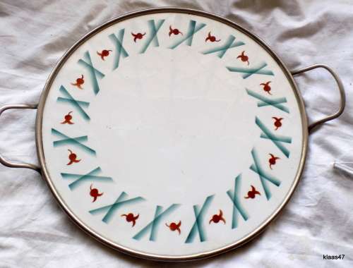 1940`s Germany Ceramic Cake Plate with metal rim