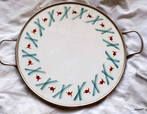 1940`s Germany Ceramic Cake Plate with metal rim