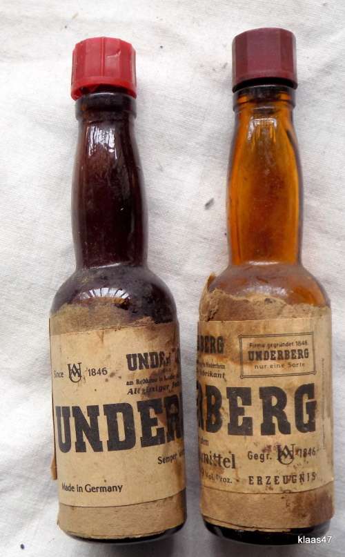2 MINIATURE BOTTLES - UNDERBERG - MADE IN GERMANY - 10.5cm High
