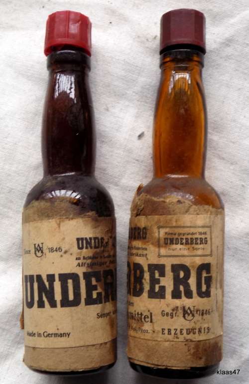 2 MINIATURE BOTTLES - UNDERBERG - MADE IN GERMANY - 10.5cm High