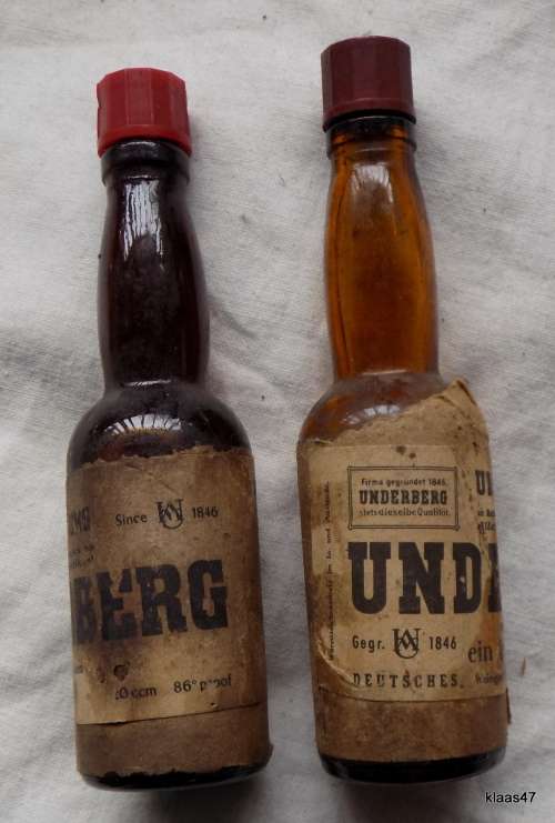 2 MINIATURE BOTTLES - UNDERBERG - MADE IN GERMANY - 10.5cm High