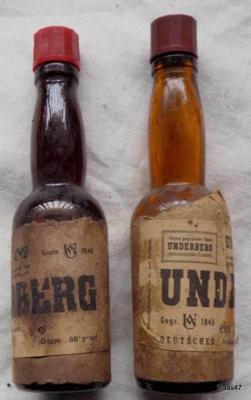 2 MINIATURE BOTTLES - UNDERBERG - MADE IN GERMANY - 10.5cm High