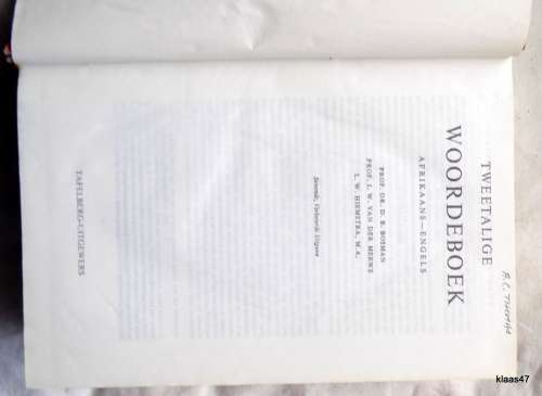 Tweetalige Woordeboek Afrikaans - Engels hardeband  7de druk 1977