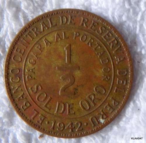 1942 1/2 SOL DE mineral EL BANCO CENTRAL DE RESERVA  COIN