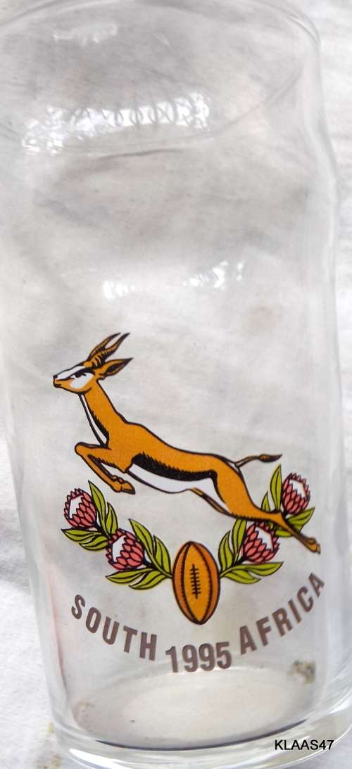 Arcoroc South Africa 1995 Springbok Rugby Emblem Beer Glass -   15cm High