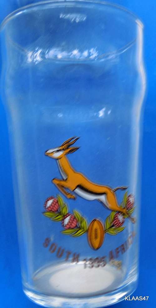 Arcoroc South Africa 1995 Springbok Rugby Emblem Beer Glass -   15cm High
