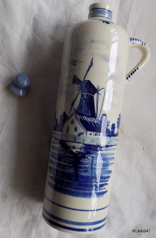 Delfts Blue and White Hand Painted Porcelain Bottle Made in Holland