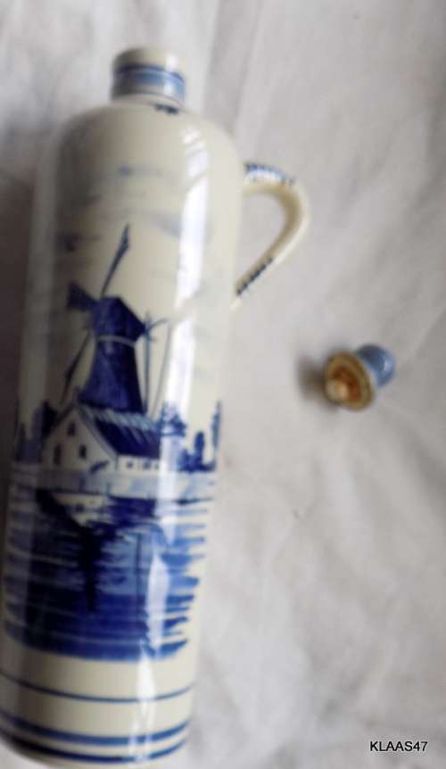 Delfts Blue and White Hand Painted Porcelain Bottle Made in Holland