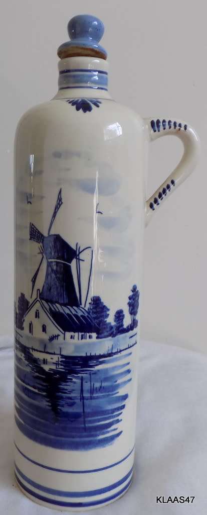 Delfts Blue and White Hand Painted Porcelain Bottle Made in Holland