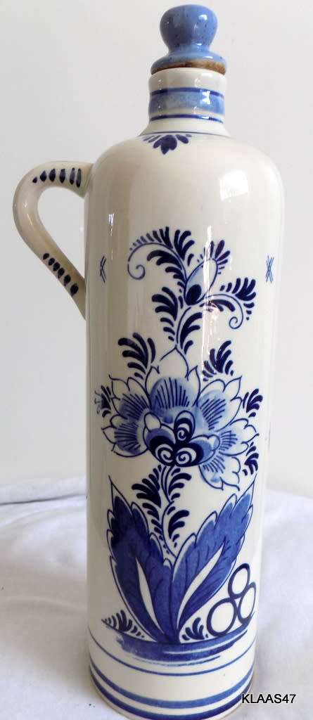 Delfts Blue and White Hand Painted Porcelain Bottle Made in Holland