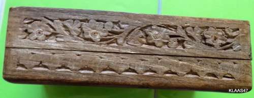 Carved Wooded Trinket Box - Bone Inlay -  - from India