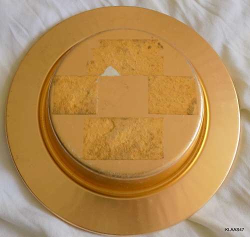 Vintage Metal Ashtray Shape Bowl with Multicolour Glass Discs set in Clay