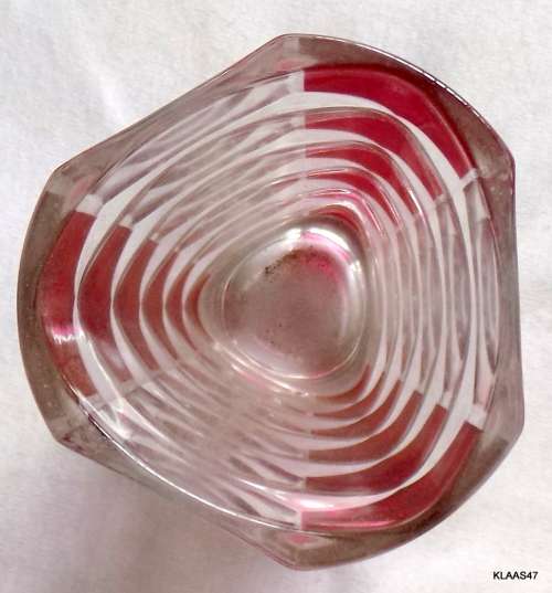 RETRO RED & CLEAR GLASS VASE - 17cm High - 7cm Diameter Rounded Triangle (Made in France)