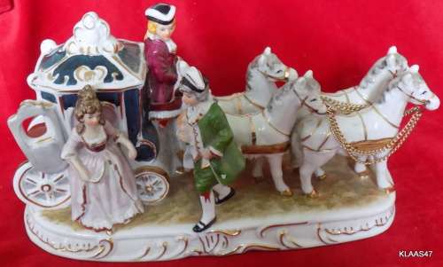 COACH AND HORSES : CROWN U MAKERS MARK : NO REIGNS FROM HORSES TO COACHMAN : 21cm LONG 12cm HIGH