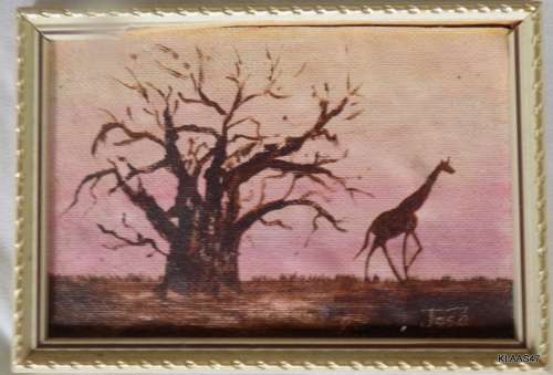 SMALL PAINTING : GIRAFFE : SIGNED JOSE :