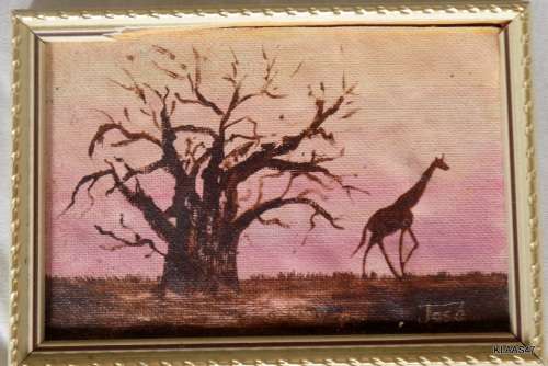 SMALL PAINTING : GIRAFFE : SIGNED JOSE :