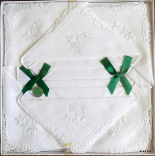 6 Irish Linen White Ladies Handkerchiefs (In original box)