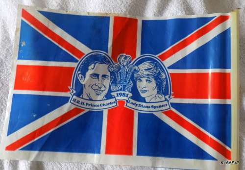 Union Jack Flag, 1981 Royal Wedding Souvenir, Prince of Wales, Lady Diana, Plastic Flag