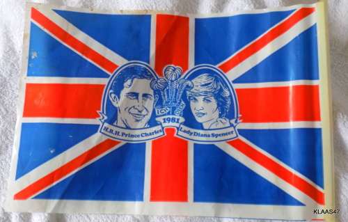 Union Jack Flag, 1981 Royal Wedding Souvenir, Prince of Wales, Lady Diana, Plastic Flag