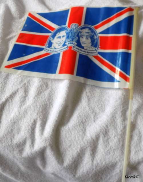 Union Jack Flag, 1981 Royal Wedding Souvenir, Prince of Wales, Lady Diana, Plastic Flag