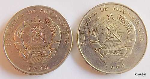Mozambique - 500 meticais - 1994 and  5000 meticais electric line bu - 1998