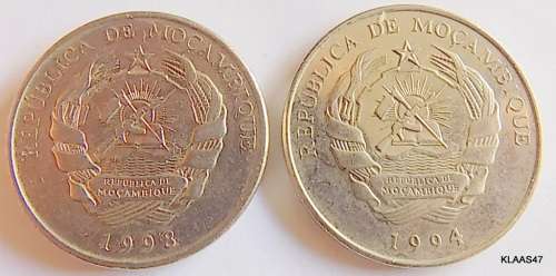 Mozambique - 500 meticais - 1994 and  5000 meticais electric line bu - 1998