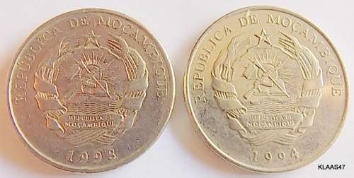 Mozambique - 500 meticais - 1994 and  5000 meticais electric line bu - 1998